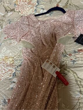Mac Duggal Blush Pink Sequin Jumpsuit with Short Sleeves